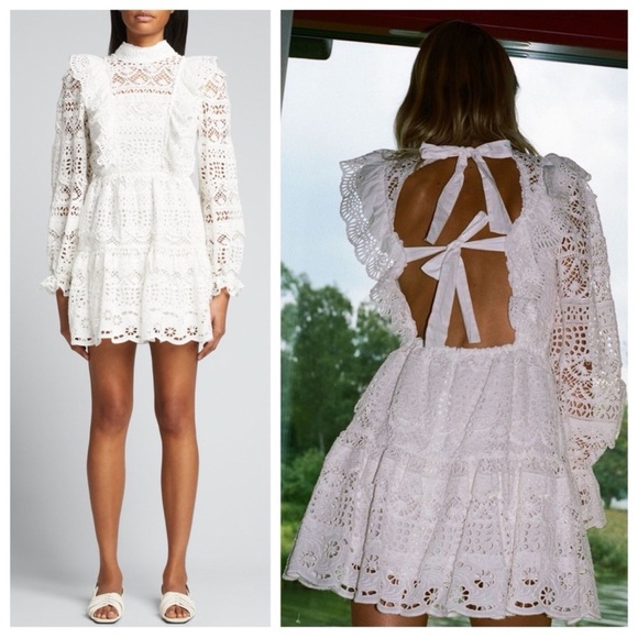 NWT Sea New York from Free People White Lace Eyelet beautiful sleeveless dress. - Picture 2 of 14